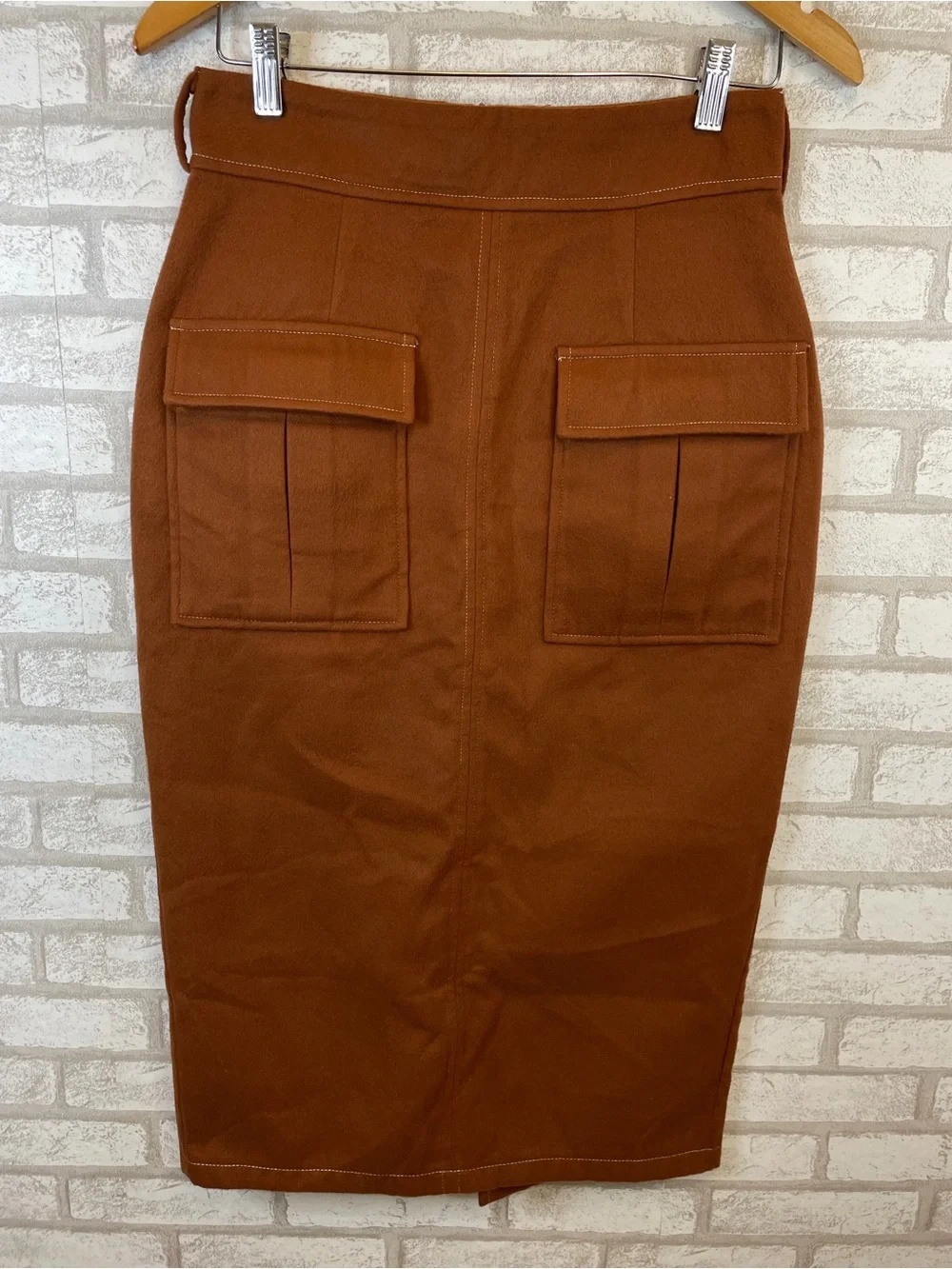 Boohoo Rust Brown Cargo Pocket Midi Pencil Skirt Size 6